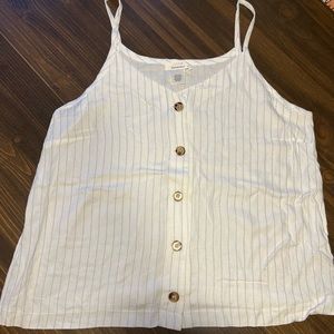 White spaghetti strap tank top. Pin stripped.